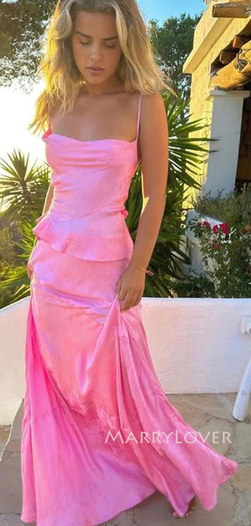 Spaghetti Straps Pink Floor-length Long Evening Prom Dresses, MR9203