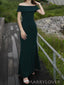 Off Shoulder Dark Green Mermaid Long Evening Prom Dresses, MR9208