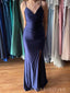 Navy Blue Sheath Spaghetti Straps Long Evening Prom Dresses, MR9213