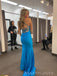 Blue Sheath Mermaid Spaghetti Straps Long Evening Prom Dresses, V-neck Custom Prom Dress, MR9218