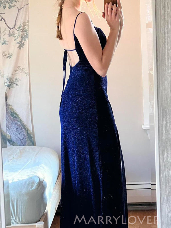 Simple Navy Blue Sheath Side Slit Long Evening Prom Dresses, MR9223 MarryLover Simple Navy Blue Sheath Side Slit Long Evening Prom Dresses, MR9223 MarryLover