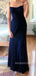 Simple Navy Blue Sheath Side Slit Long Evening Prom Dresses, MR9223