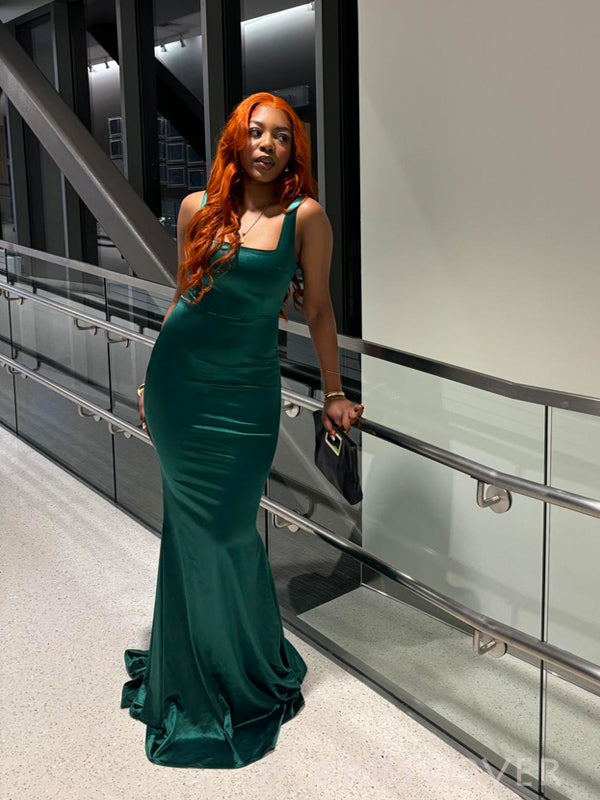Emerald Green Satin Formal Mermaid Straps Long Evening Prom Dresses, M MarryLover Emerald Green Satin Formal Mermaid Straps Long Evening Prom Dresses, M MarryLover