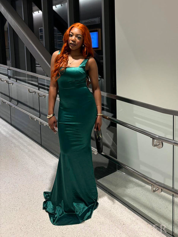 Emerald Green Satin Formal Mermaid Straps Long Evening Prom Dresses, M MarryLover Emerald Green Satin Formal Mermaid Straps Long Evening Prom Dresses, M MarryLover