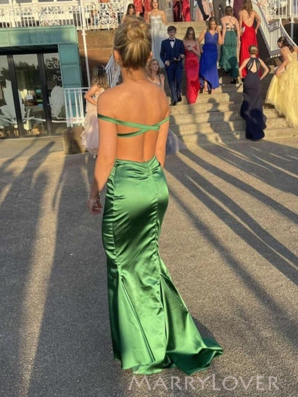 Backless Green Satin Off Shoulder Long Evening Prom Dresses, MR9235 MarryLover Backless Green Satin Off Shoulder Long Evening Prom Dresses, MR9235 MarryLover