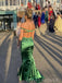 Backless Green Satin Off Shoulder Long Evening Prom Dresses, MR9235
