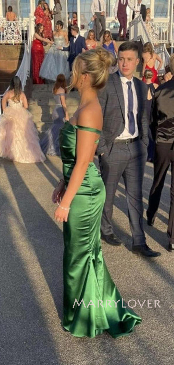 Backless Green Satin Off Shoulder Long Evening Prom Dresses, MR9235 MarryLover Backless Green Satin Off Shoulder Long Evening Prom Dresses, MR9235 MarryLover