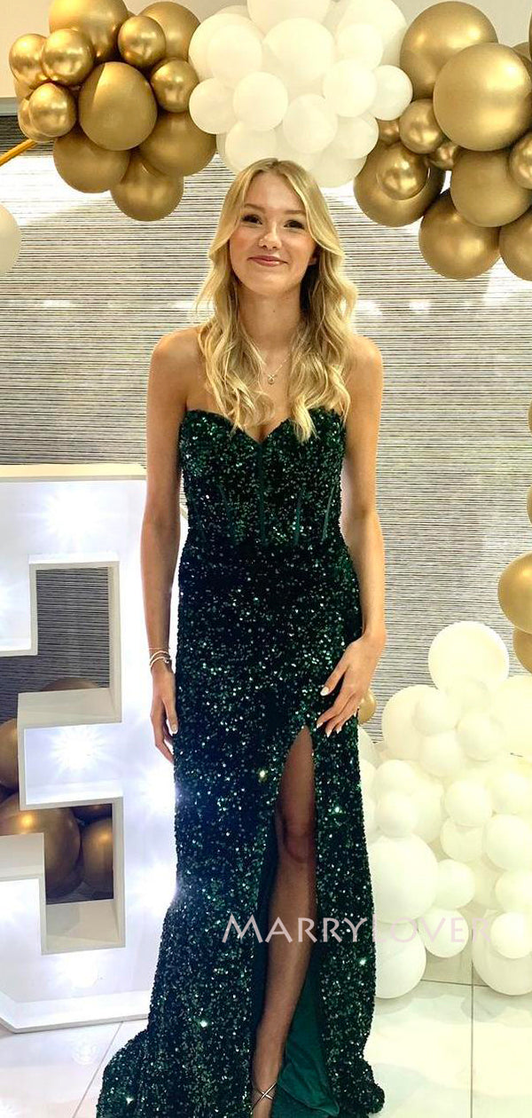 Dark Green Sequins Sweetheart Mermaid Side Slit Long Evening Prom Dres MarryLover Dark Green Sequins Sweetheart Mermaid Side Slit Long Evening Prom Dres MarryLover
