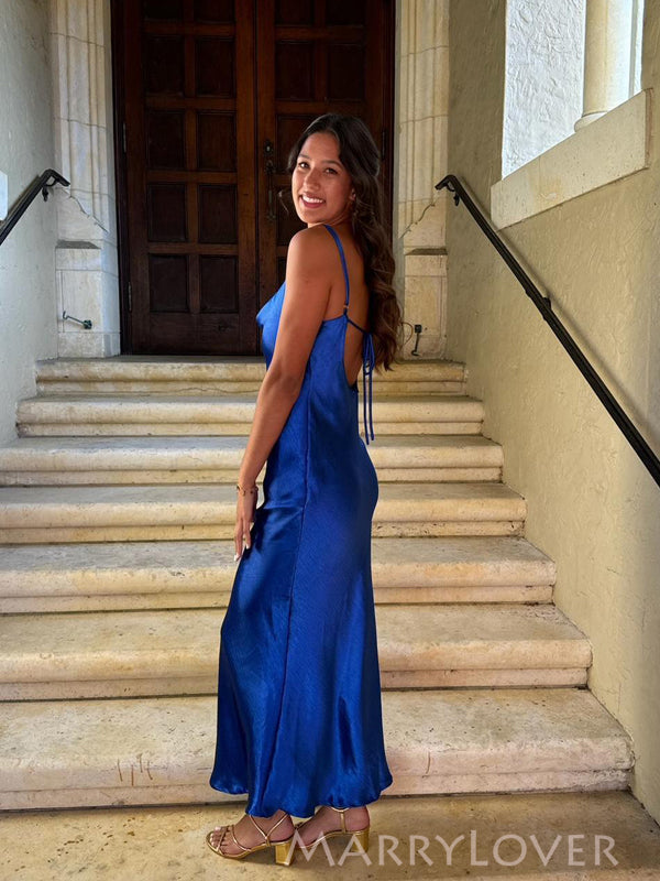 Simple Royal Blue Satin Long Evening Prom Dresses, Spaghetti Straps Pr MarryLover Simple Royal Blue Satin Long Evening Prom Dresses, Spaghetti Straps Pr MarryLover