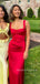 Red Satin Straps Formal Mermaid Long Evening Prom Dresses, MR9251