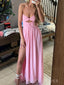 Sweetheart Pink Chiffon A-line Long Evening Prom Dresses, Strapless Prom Dress, MR9252