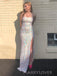 Gorgeous Lace Spaghetti Straps Side Slit Long Evening Prom Dresses, Mermaid Prom Dress, MR9255