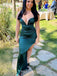 Sexy V-neck Dark Green Mermaid Long Evening Prom Dresses, High Slit Prom Dress, MR9256