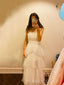 Popular Ivory Tulle A-line Spaghetti Straps Long Evening Prom Dresses, MR9257