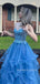 Blue Tulle Appliques Sweetheart A-line Long Evening Prom Dresses, MR9264