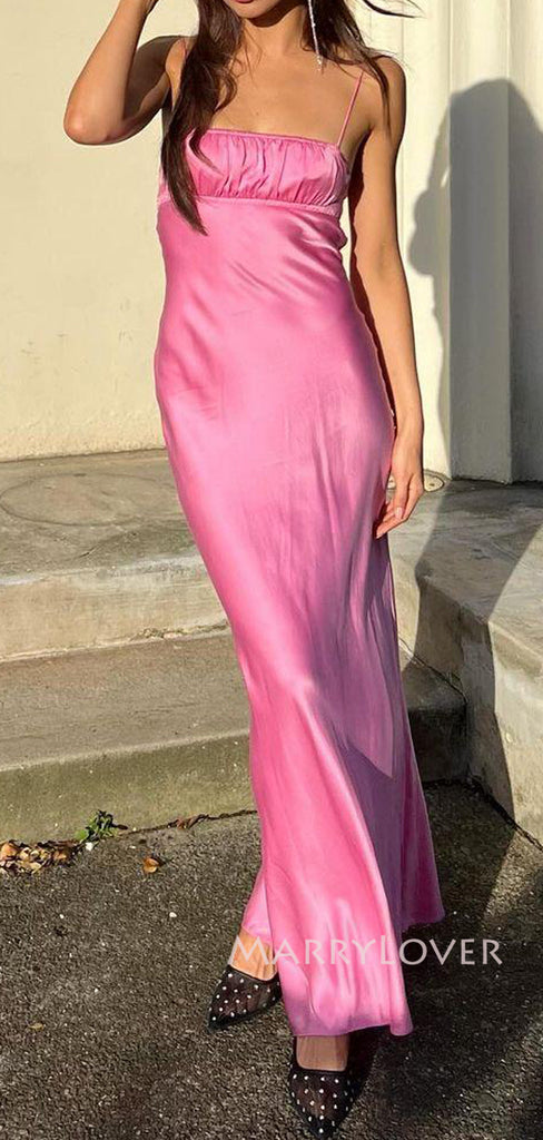 Pink Silple Spaghetti Straps Long Evening Prom Dresses, MR9269