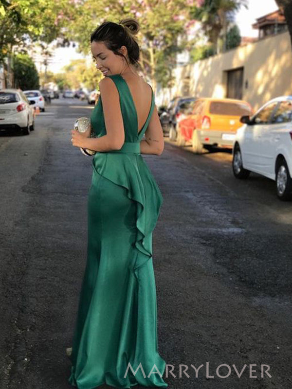 Popular Green V-back Long Evening Prom Dresses, Mermaid Prom Dress, MR9273