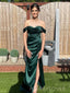 Lovely Dark Green Satin Side Slit Long Evening Prom Dresses, Off Shoulder prom dress, MR9282