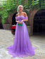 Purple Tulle Off Shoulder Long Evening Prom Dresses, A-line Prom Dress, MR9283