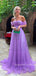 Purple Tulle Off Shoulder Long Evening Prom Dresses, A-line Prom Dress, MR9283