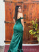 Green Satin Off Shoulder Long Evening Prom Dresses, High Slit prom dress, MR9285