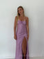 Gorgeous  Mermaid Satin Spaghetti Straps Long Evening Prom Dresses, Side Slit prom dress, MR9290