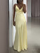 Yellow Satin V-neck Backless Long Evening Prom Dresses, MR9291