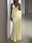 Yellow Satin V-neck Backless Long Evening Prom Dresses, MR9291