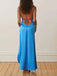 Blue Satin High Slit Mermaid Long Evening Prom Dresses, V-neck prom dress, MR9292