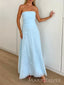 Strapless Blue A-line Long Evening Prom Dresses, Backless Prom Dress, MR9298