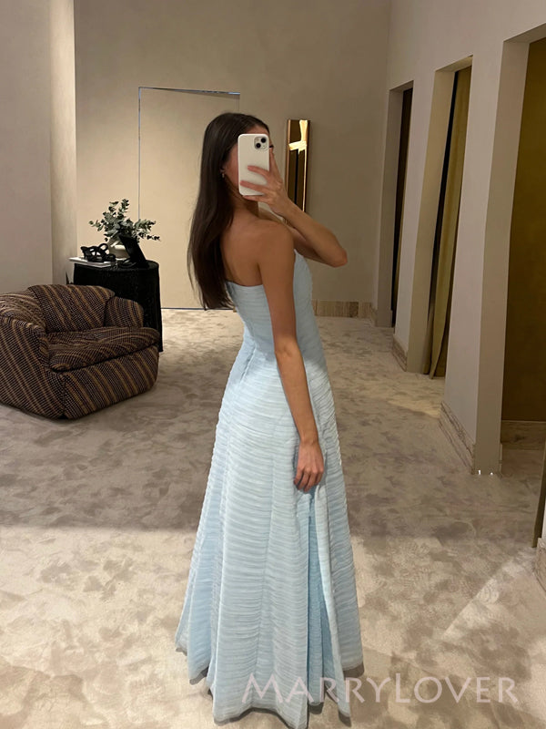 Strapless Blue A-line Long Evening Prom Dresses, Backless Prom Dress, MarryLover Strapless Blue A-line Long Evening Prom Dresses, Backless Prom Dress, MarryLover