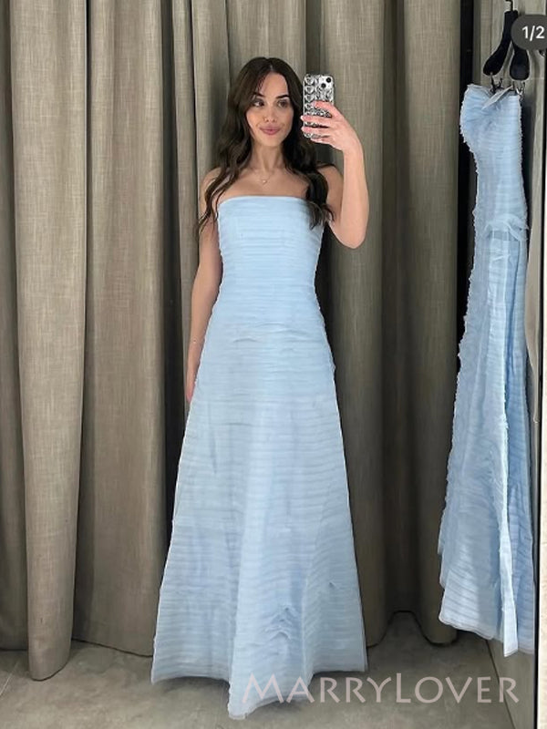 Strapless Blue A-line Long Evening Prom Dresses, Backless Prom Dress, MarryLover Strapless Blue A-line Long Evening Prom Dresses, Backless Prom Dress, MarryLover