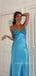 Gorgeous Mermaid Blue Satin Long Evening Prom Dresses, V-neck Prom Dress, MR9299