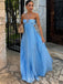 A-line Blue Spaghetti Straps Long Evening Prom Dresses, MR9300