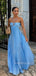 A-line Blue Spaghetti Straps Long Evening Prom Dresses, MR9300