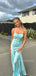 Lovely Blue Satin Mermaid Sie Slit Long Evening Prom Dresses, Spaghetti Straps Prom Dress, MR9306