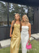 Yellow Soft Satin Spaghetti Straps Long Evening Prom Dresses, Side Slit Prom Dress, MR9309