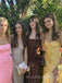 Yellow Soft Satin Spaghetti Straps Long Evening Prom Dresses, Side Slit Prom Dress, MR9309