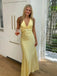 Deep V-neck Yellow Satin Mermaid Long Evening Prom Dresses, MR9311