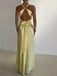 Deep V-neck Yellow Satin Mermaid Long Evening Prom Dresses, MR9311