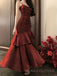 Gorgeous Burgundy Satin Mermaid Long Evening Prom Dresses, Spaghetti Straps Prom Dress, MR9312