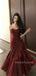 Gorgeous Burgundy Satin Mermaid Long Evening Prom Dresses, Spaghetti Straps Prom Dress, MR9312