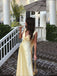 Lovely Yellow Satin V-neck Long Evening Prom Dresses, MR9313