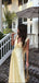 Lovely Yellow Satin V-neck Long Evening Prom Dresses, MR9313