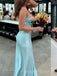 Sweetheart Blue Satin Mermaid Long Evening Prom Dresses, MR9314