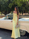 Simple Yellow Satin Mermaid Long Evening Prom Dresses, Spaghetti Straps Prom Dress, MR9315