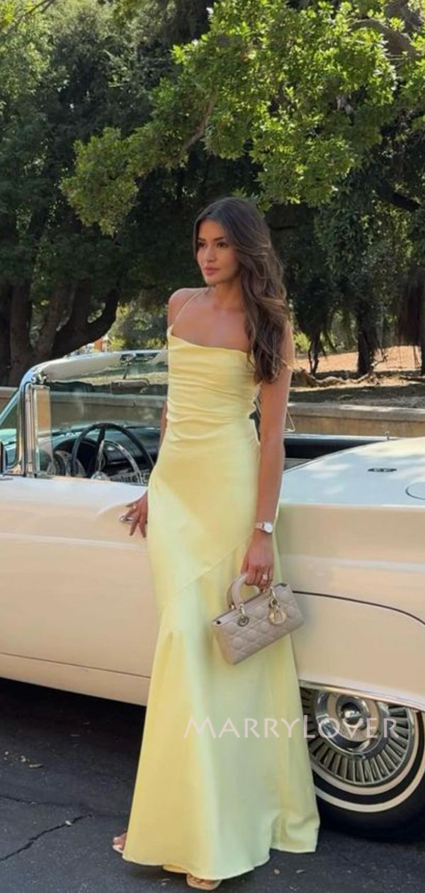 Simple Yellow Satin Mermaid Long Evening Prom Dresses, Spaghetti Strap MarryLover Simple Yellow Satin Mermaid Long Evening Prom Dresses, Spaghetti Strap MarryLover