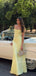 Simple Yellow Satin Mermaid Long Evening Prom Dresses, Spaghetti Straps Prom Dress, MR9315