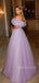 Lilac Tulle A-line Long Evening Prom Dresses, Off Shoulder Prom Dress, MR9318