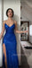 Royal Blue Sequins Mermaid Long Evening Prom Dresses, Spaghetti Straps V-neck Prom Dress, MR9325